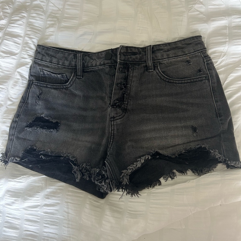 Black Distressed High rise Jean Shorts